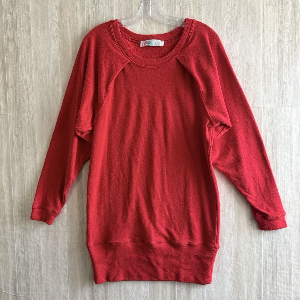 Free People Beach Tunic Top Sweater Women's Small Red Cotton Long Sleeve Boho
